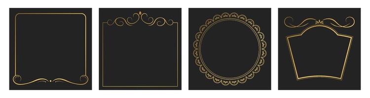 Set of decorative vintage frame or border with copy space. Templates for covers, invitations, menu and your design. Gold layouts on black backgrounds vector