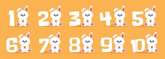 Numbers, cute rabbit character set. Beautiful elements for Kids Birthday Party invitation, greeting card, poster, event, prints and cake toppers design vector
