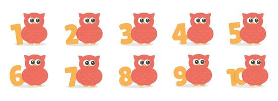 Numbers with cute owl character set. Beautiful elements for Kids Birthday Party invitation, greeting card, poster, event, prints and cake toppers design vector