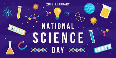 national science day horizontal banner illustration in flat style vector