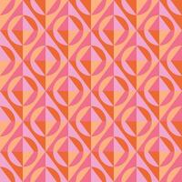 Geometric seamless pattern featuring interlocking circles and rhombuses in shades of orange, pink, and peach. Creates an optical illusion effect, suitable for textiles, wallpapers, backgrounds. vector