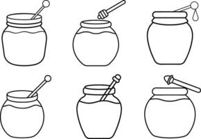 Black Outline Set Of Honey Jar With A Dipper vector