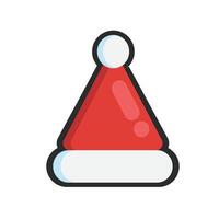 red and white Santa hat with outline in flat design. vector
