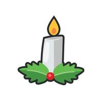 candle light and holly leaf with outline in flat design. vector