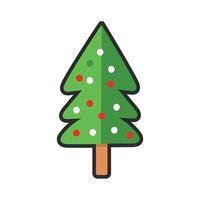 cute Christmas tree with outline in flat design. vector