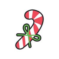 candy cane with ribbon in outline flat design. vector