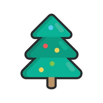 cute christmas tree with outline in flat design.
