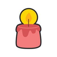 red candle light with outline in flat design. vector