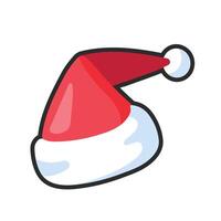 red and white Santa hat with outline in flat design. vector