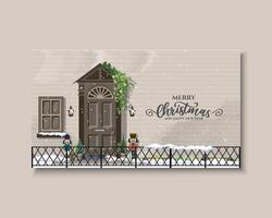 Merry Christmas and Happy New Year background with decorated Christmas classic front door vector