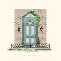 Festive Front Door Christmas and New Year Card vector