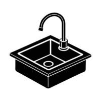 a black and white illustration of a sink with a faucet vector