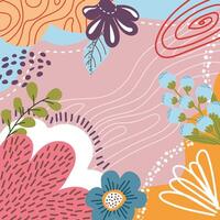 Abstract beautiful floral pattern with flowers, leaves square shape. Beautiful floral composition. Unique trendy colorful colorful colorful background in neutral warm tones vector