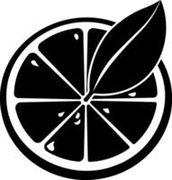 black icon of half a lemon or orange with a leaf without background vector