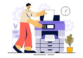 Printing Industry Workflow Illustration with Machines for File Printing and Production in a Flat Style vector