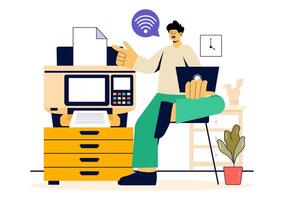 Professional Printing Services Illustration Featuring Equipment for File Processing and Printing in Flat Design vector