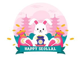 Seollal Korean New Year Design Highlighting the Year of the Rabbit and Festive Background vector