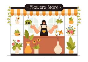 Bouquet Making Illustration with a Florist Working in a Cozy Flower Shop vector