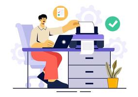 Illustration of a Printing House Featuring Professional Printers and Production Machines in Flat Design vector