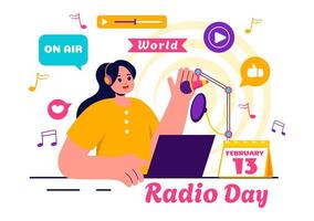 Flat Style Cartoon of World Radio Day and Modern Communication vector