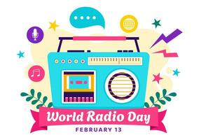 World Radio Day Design with Science and Communication in Flat Cartoon Style vector