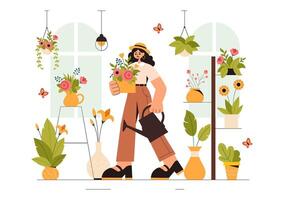 Beautiful Floral Design Illustration of a Florist in a Flower Shop Background vector