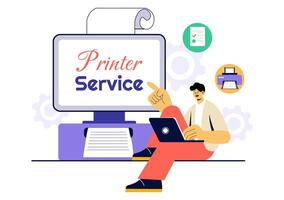 Industrial Printing Process Illustration with Advanced Printing Equipment in a Flat Background vector