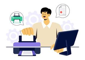 Production Process at a Printing Facility Illustration with Modern Printing Machines in Flat Design vector