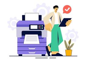 Illustration of Printing Machines and Workflow in a Modern Printing Facility with a Flat Background vector