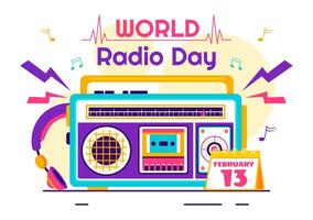 World Radio Day with Technology and Media Themes in Cartoon Background vector