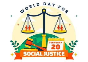 World Day of Social Justice Featuring a Hammer and Scales in a Cartoon Background vector