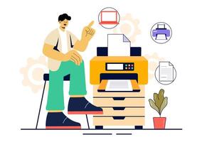 Large-Scale Printing Machine Illustration for File Processing and Printing Services in Flat Style vector