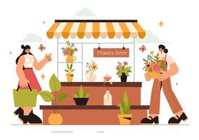 Flower Store Business Illustration Featuring a Florist Designing Elegant Bouquets vector