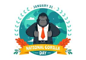 Gorilla Suit Day Illustration Showing a Gorilla Wearing Formal Attire in a Flat Style vector