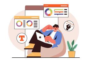 Illustration of a Digital Designer Working on Creative Projects in Cartoon and Animation Design vector