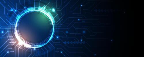 A circular light on a circuit board with a blue background vector