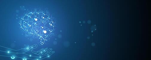a hand holding a glowing brain on a dark background vector