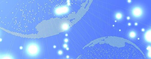 a blue background with a globe and dots vector