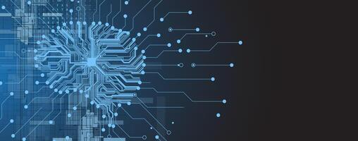 A circuit board with blue lines and dots vector