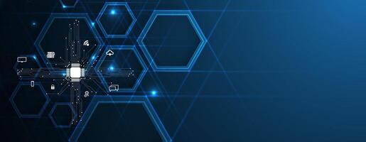 a futuristic background with a computer and a hexagon vector