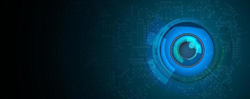 A blue eye on a dark background with a circuit board vector