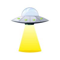 UFO emits light isolated on white background. vector