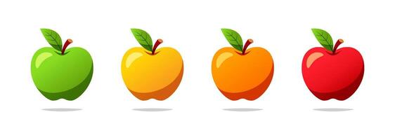 Illustration of a yellow, red and green apple side by side isolated on a white background vector