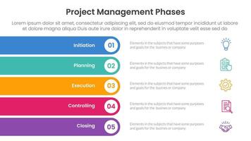 5 phase project management infographic template banner with rectangle round stack vertical with 5 point list information for slide presentation vector