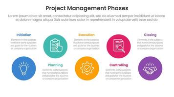 5 phase project management infographic template banner with big circle timeline ups and down with 5 point list information for slide presentation vector