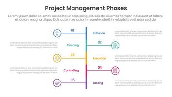 5 phase project management infographic template banner with vertical timeline stype left and right with 5 point list information for slide presentation vector