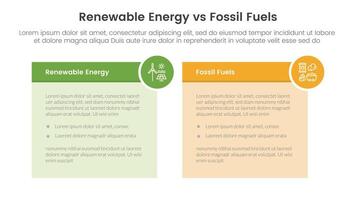 Renewable energy vs fossil fuels comparison concept for infographic template banner with table box and circle badge with two point list information vector