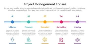 5 phase project management infographic template banner with timeline small circle point horizontal with 5 point list information for slide presentation vector