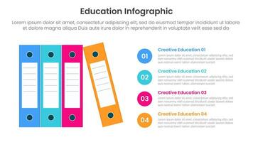 education infographic template banner with books paper folder standing with 4 point for slide presentation vector