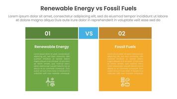 Renewable energy vs fossil fuels comparison concept for infographic template banner with box table with fullcolor background block with two point list information vector